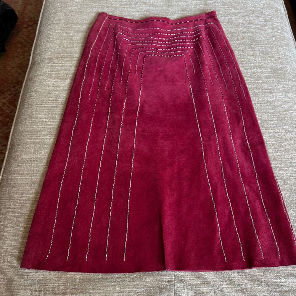 two girls & a guy Vintage Retro Boho Women's Red 100% Suede Skirt Sz 4